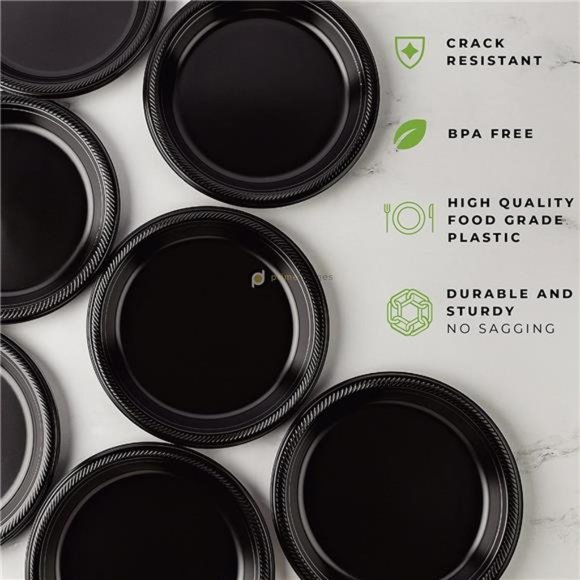 Disposable Black Plastic Plates, Pack of 120-9-Inch Round Plastic Plates - Picture 6 of 7